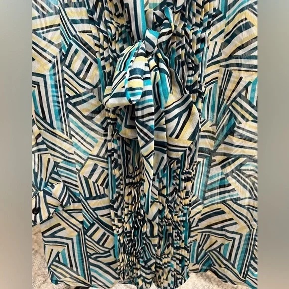 Banana Republic blue yellow navy stripe geo print tie blouse shirt top business - Picture 6 of 10